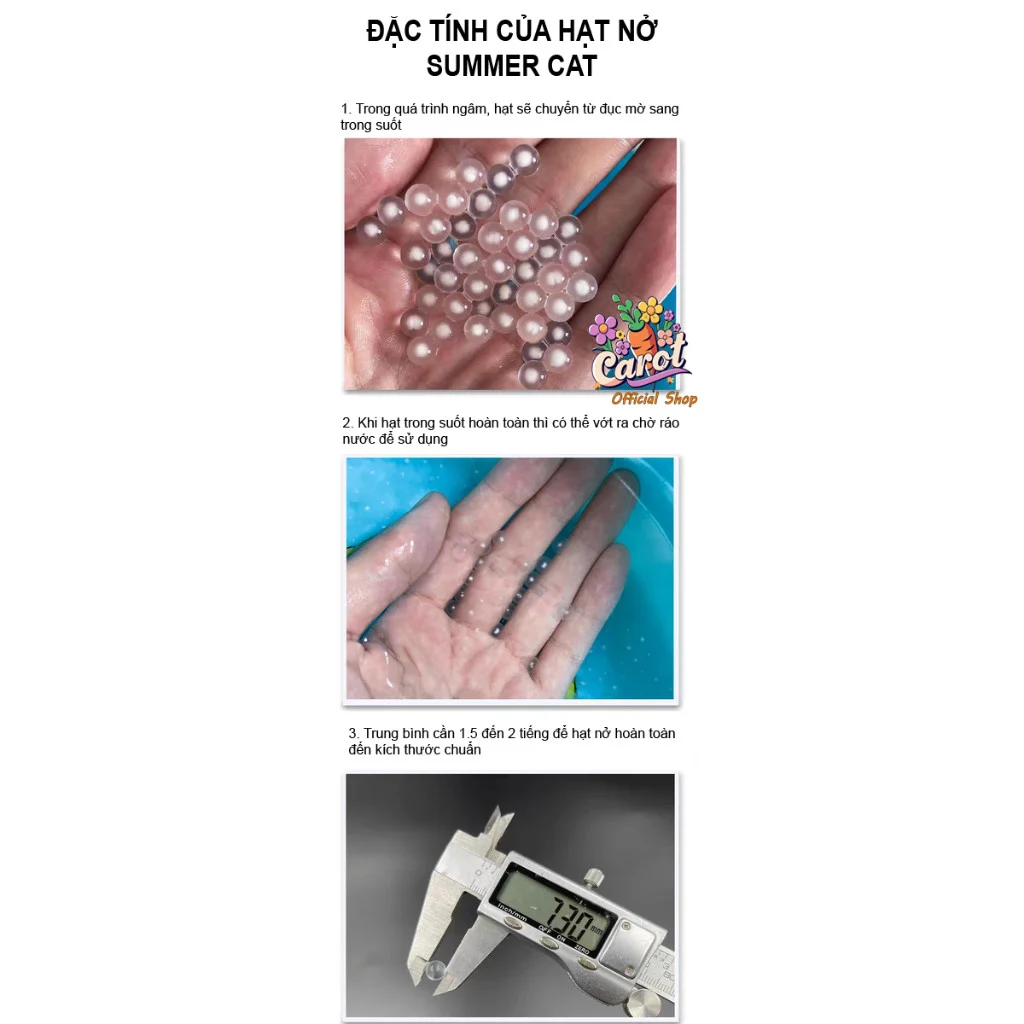 Hạt Nở Siêu Dai Trắng Sữa , Trắng Trong 7.3 – 7.5mm, Độ Đàn Hồi 7kg – 10kg, ảnh 3