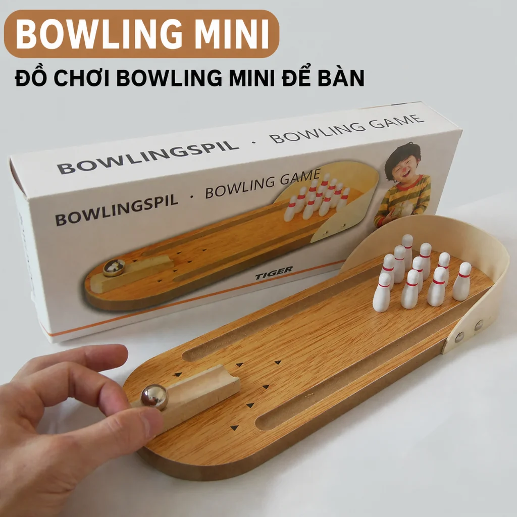 Bộ đồ chơi bowling mini để bàn bằng gỗ – Đồ chơi giáo dục sáng tạo cho trẻ em, chất liệu gỗ thật